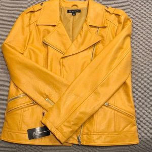 Mustard color faux leather moto jacket. INC co. Size Large NWT
